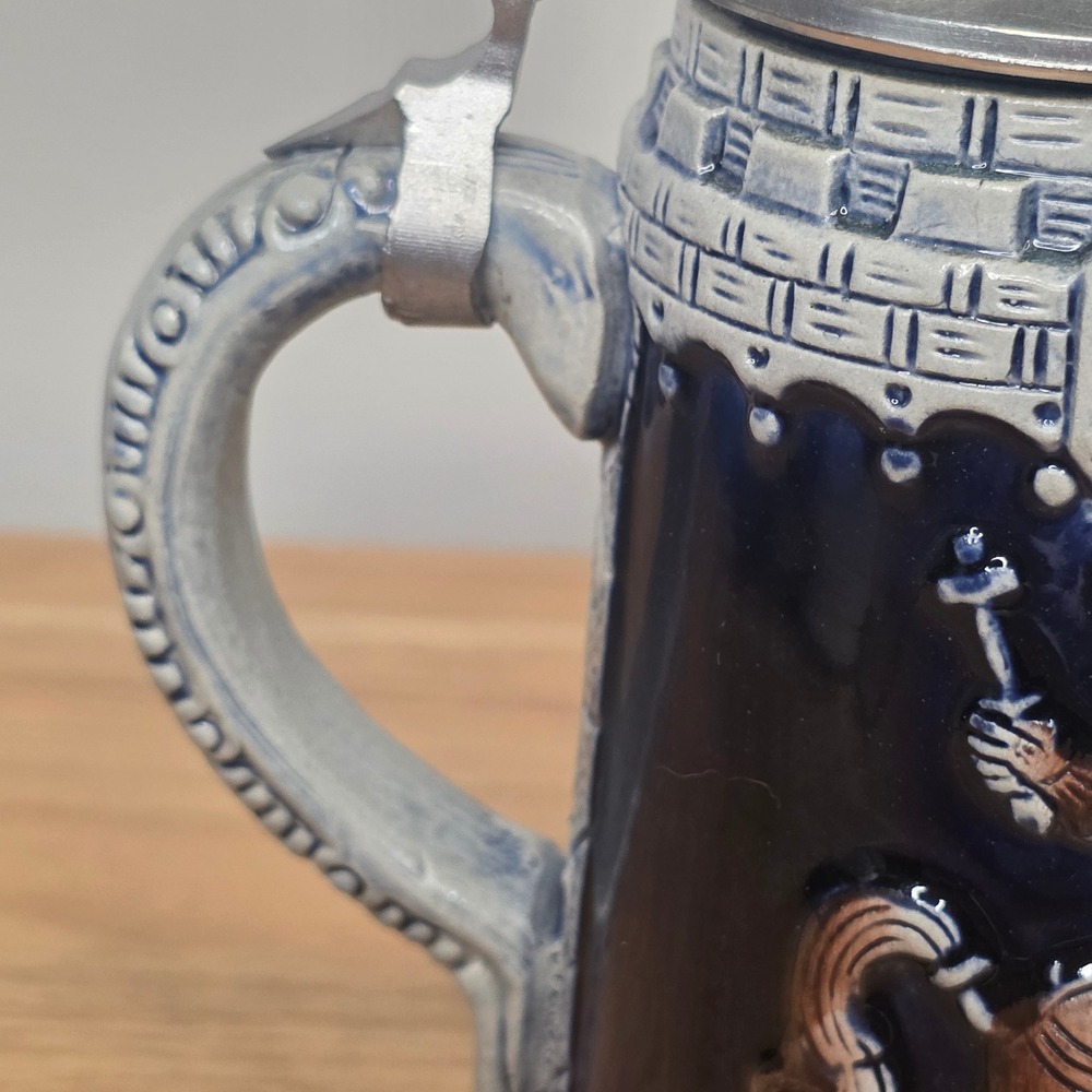 Vintage 60's King West Germany Lidded Beer Stein Hand Painted Ceramic Pewter Lid - Picture 9 of 15